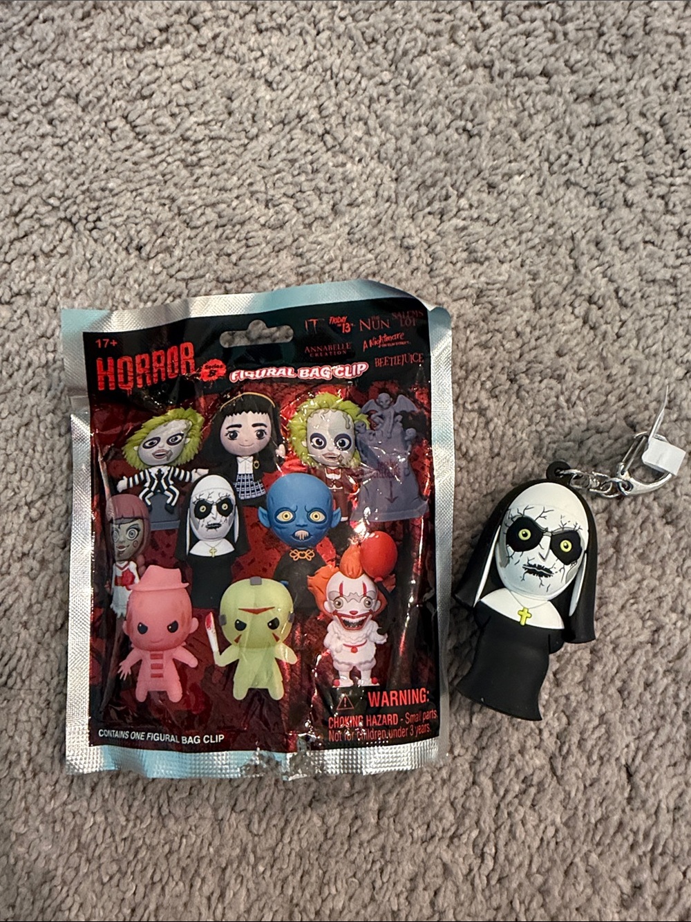 Spirit Halloween Horror Figurine Bag Clip Keychain - Black Nun Design
